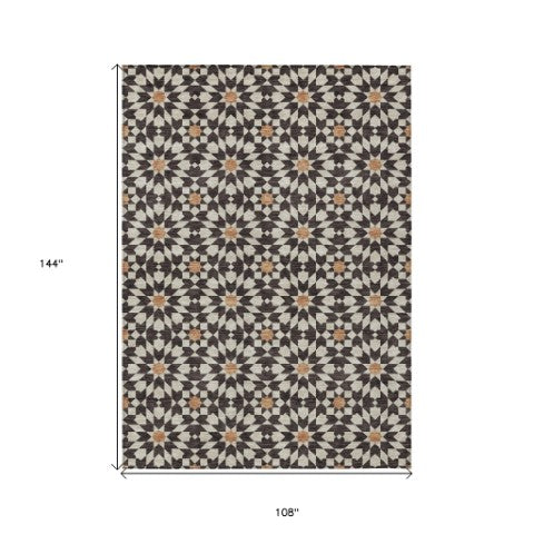 Homeroots 3' Black Gray Silver Floral Medallion Washable Area Rug For Stylish Indoor & Outdoor Spaces 9' X 12' Polyester 583778