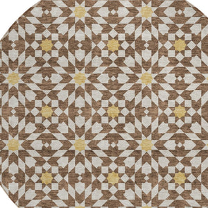 Homeroots 3' Black Gray Silver Floral Medallion Washable Area Rug For Stylish Indoor & Outdoor Spaces 8' Round Polyester 583782