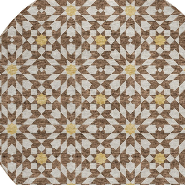 Homeroots 3' Black Gray Silver Floral Medallion Washable Area Rug For Stylish Indoor & Outdoor Spaces 8' Round Polyester 583782