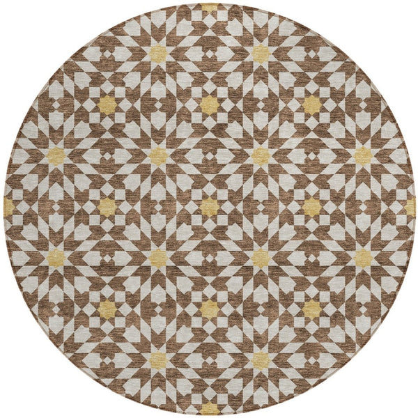 Homeroots 3' Black Gray Silver Floral Medallion Washable Area Rug For Stylish Indoor & Outdoor Spaces 8' Round Polyester 583782