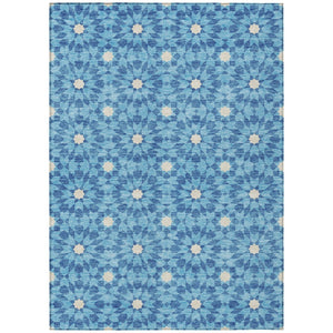 HomeRoots 5' Denim Blue Floral Medallion Area Rug - Washable, Durable Design for Indoor & Outdoor Spaces 8' X 10' 583789