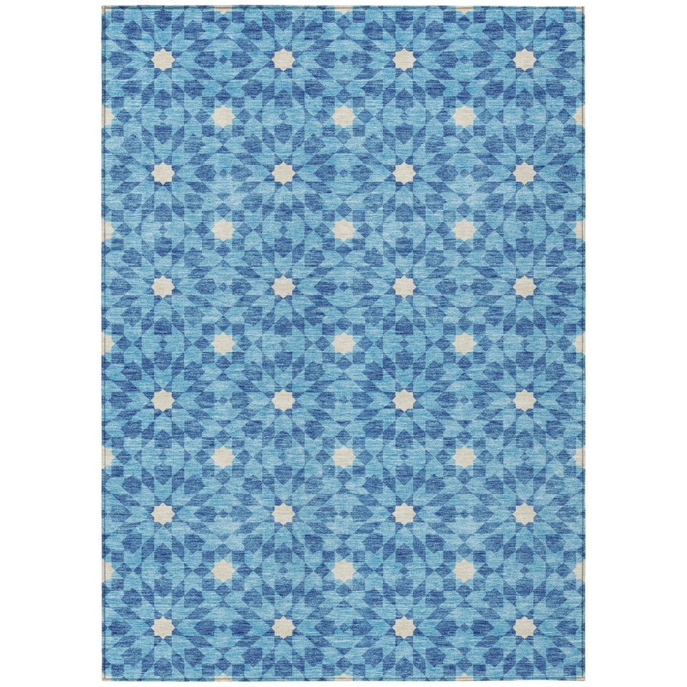 HomeRoots 9' Denim Blue and Ivory Floral Medallion Area Rug - Stylish, Durable, Washable for Indoor/Outdoor Use 9' X 12' 583790