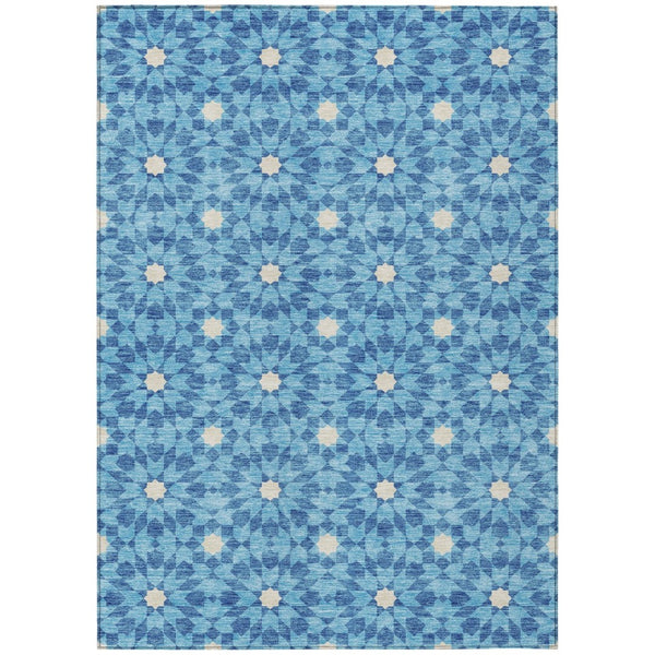 HomeRoots 5' Denim Blue Floral Medallion Area Rug - Washable, Durable Design for Indoor & Outdoor Spaces 10' X 14' 583791