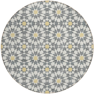 Homeroots 3' Black Gray Silver Floral Medallion Washable Area Rug For Stylish Indoor & Outdoor Spaces 8' Round Polyester 583794