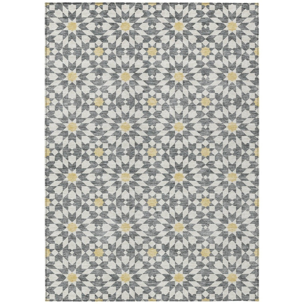 HomeRoots 9' Gray Ivory Gold Floral Medallion Area Rug - Elegant, Durable, Washable for Indoor & Outdoor Use 9' X 12' 583796