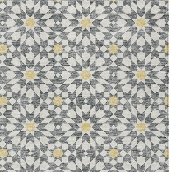 Homeroots 3' Black Gray Silver Floral Medallion Washable Area Rug For Stylish Indoor & Outdoor Spaces 10' X 14' Polyester 583797