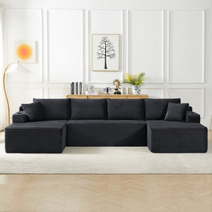 English Elm Compressible Modular U-shaped Cloud Sofa Corduroy Sectional for Spacious Living Rooms Dark Grey W2339S00148