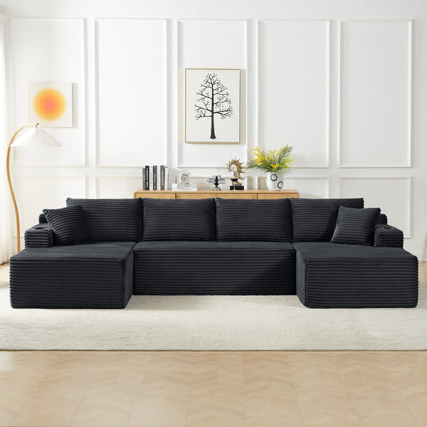 English Elm Compressible U-Shaped Sectional Sofa Set - Modern Corduroy Cloud Couch For Versatile Living Spaces W2339S00053