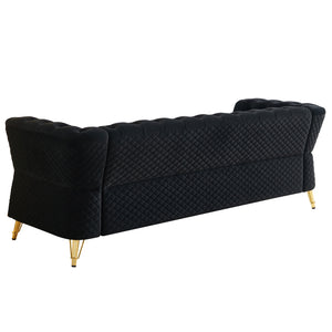 English Elm Modern Tufted Velvet Sofa with Gold Accent Frame and Flared Arms, High-Density Comfort Seating Black W579P329999
