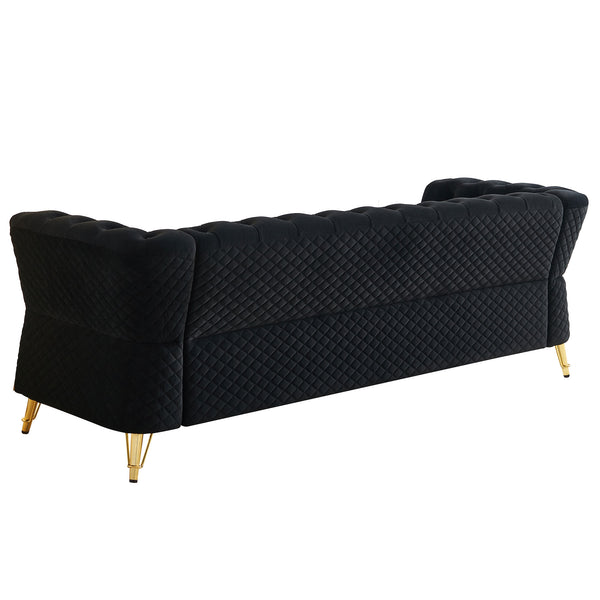 English Elm Modern Tufted Velvet Sofa with Gold Accent Frame and Flared Arms, High-Density Comfort Seating Black W579P329999