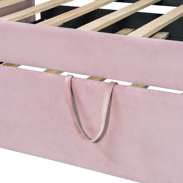 English Elm Twin Velvet Upholstered Daybed with Pop up Trundle for Guest or Kids Rooms Pink SF000197AAH