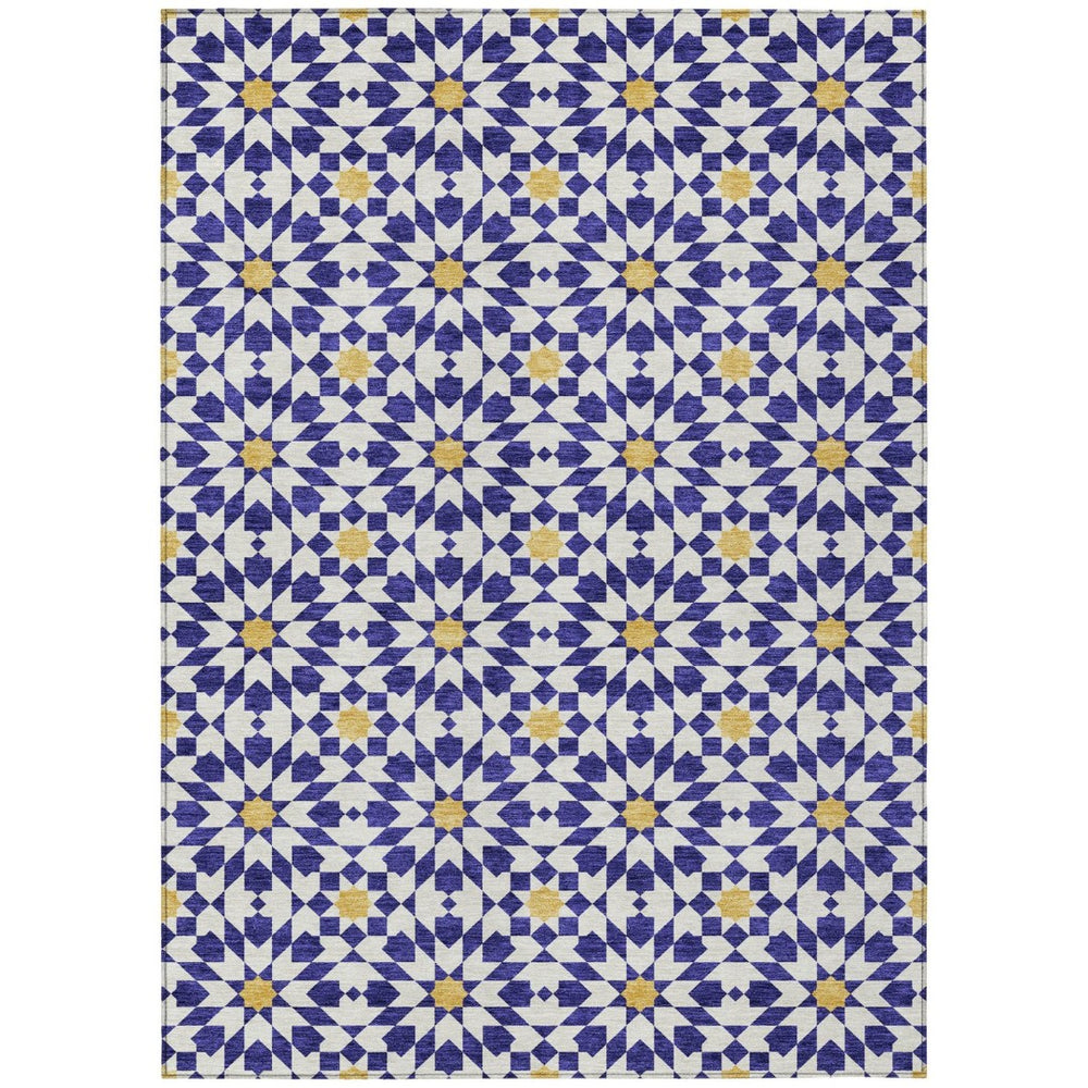 HomeRoots 9' Navy Blue and Ivory Floral Medallion Area Rug - Durable, Washable Design for Indoor & Outdoor Use 9' X 12' 583826