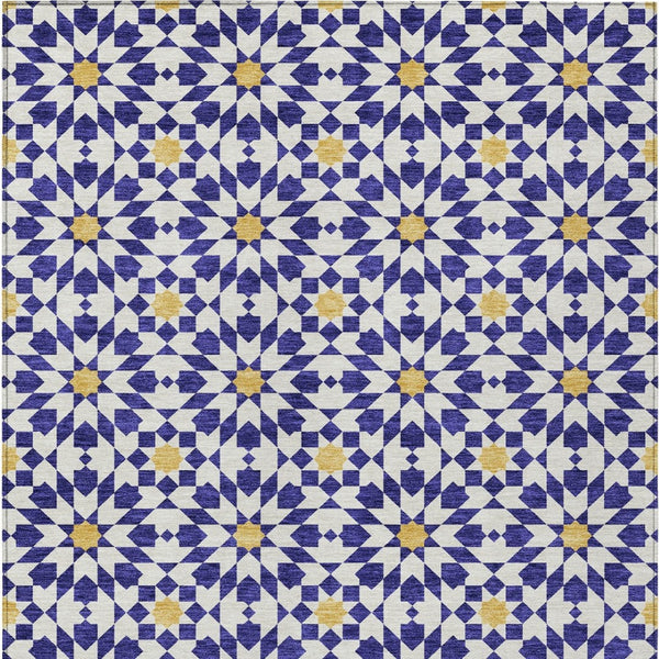 HomeRoots 9' Navy Blue and Ivory Floral Medallion Area Rug - Durable, Washable Design for Indoor & Outdoor Use 9' X 12' 583826