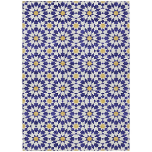 HomeRoots 5' Navy Blue and Ivory Floral Medallion Area Rug – Elegant, Washable, Durable for Indoor & Outdoor Use 10' X 14' 583827