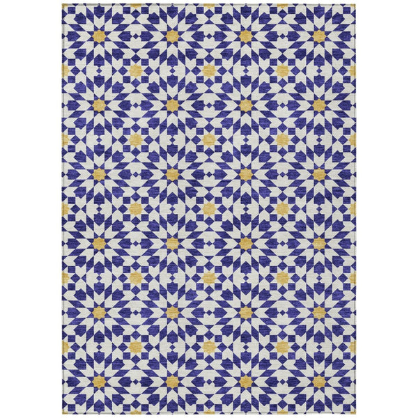HomeRoots 5' Navy Blue and Ivory Floral Medallion Area Rug – Elegant, Washable, Durable for Indoor & Outdoor Use 10' X 14' 583827