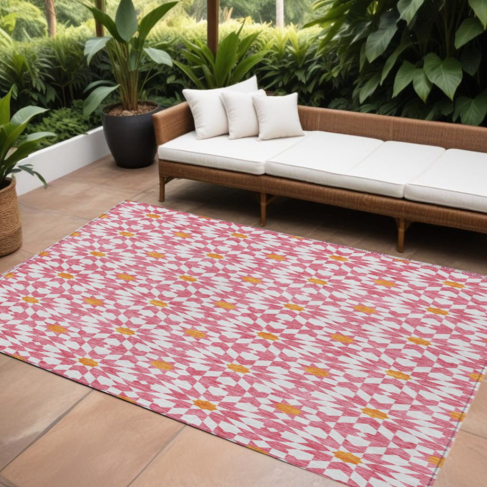 HomeRoots 9' Pink Ivory and Orange Floral Medallion Area Rug - Stylish, Durable, Washable for Indoor & Outdoor Use 9' X 12' 583832