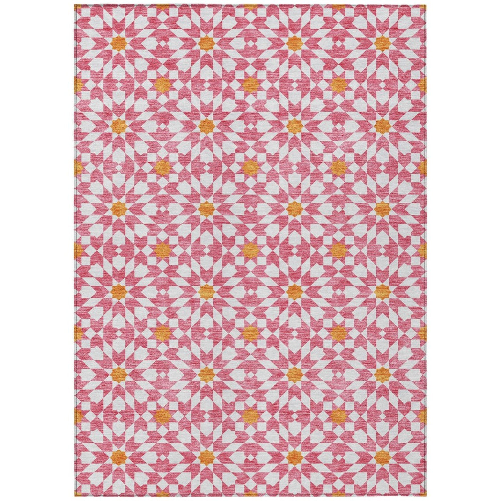 HomeRoots 9' Pink Ivory and Orange Floral Medallion Area Rug - Stylish, Durable, Washable for Indoor & Outdoor Use 9' X 12' 583832