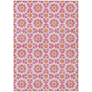 HomeRoots 9' Pink Ivory and Orange Floral Medallion Area Rug - Stylish, Durable, Washable for Indoor & Outdoor Use 9' X 12' 583832