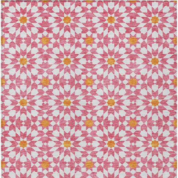 HomeRoots 5' Floral Medallion Area Rug in Pink, Ivory & Orange - Stylish, Durable & Washable for Indoors & Outdoors 10' X 14' 583833