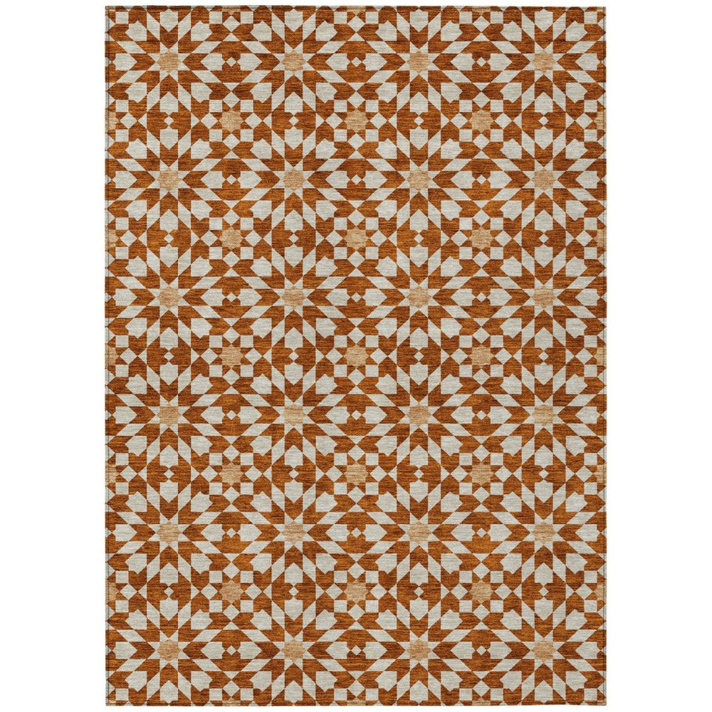HomeRoots 5' Floral Medallion Area Rug in Orange, Beige & Copper – Stylish, Washable for Indoor & Outdoor Use 5' X 8' 583835
