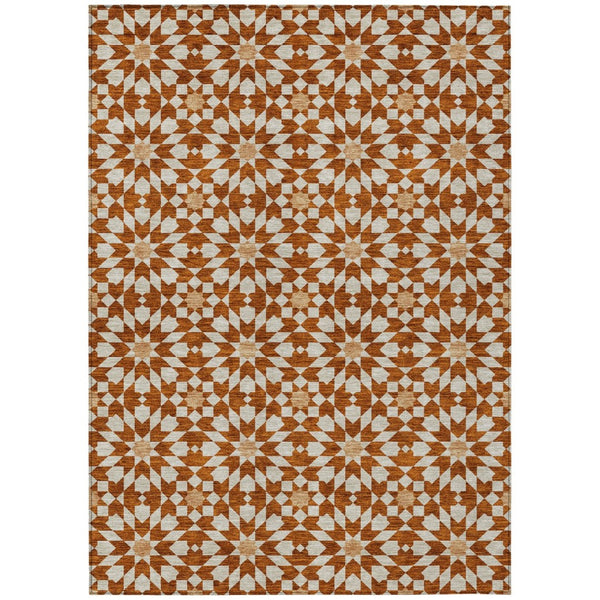 HomeRoots 5' Floral Medallion Area Rug in Orange, Beige & Copper – Stylish, Washable for Indoor & Outdoor Use 5' X 8' 583835