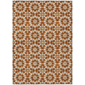 HomeRoots 5' Floral Medallion Area Rug in Orange, Beige & Copper – Stylish, Washable for Indoor & Outdoor Use 10' X 14' 583839