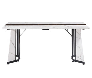 English Elm 70.9"Rectangular Waterproof Large Dining Table for 8 with Marble Top, Steel Frame, Adjustable Legs White+Black W1162P291768