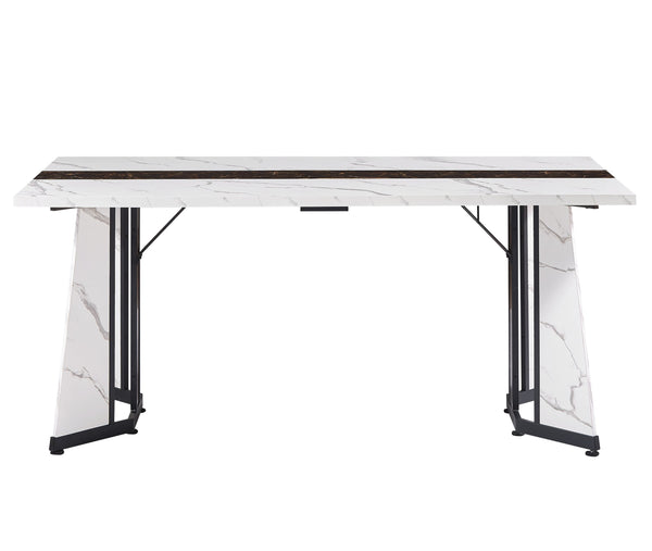 English Elm 70.9"Rectangular Waterproof Large Dining Table for 8 with Marble Top, Steel Frame, Adjustable Legs White+Black W1162P291768