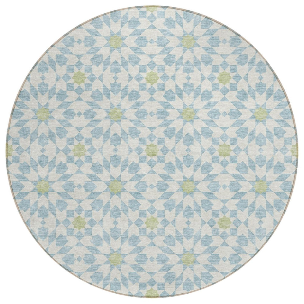 HomeRoots 5' Elegant Sky Blue Floral Medallion Indoor Outdoor Area Rug - Durable, Washable, Stylish Design 8' Round 583842