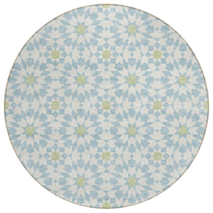 HomeRoots 5' Elegant Sky Blue Floral Medallion Indoor Outdoor Area Rug - Durable, Washable, Stylish Design 8' Round 583842