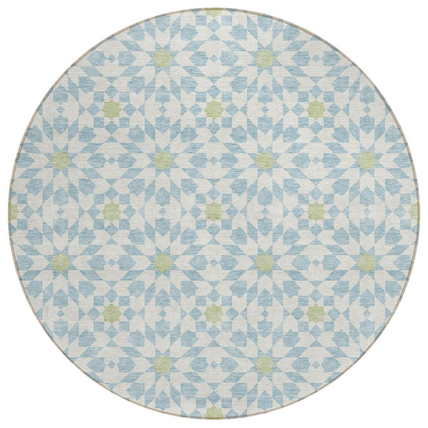 HomeRoots 5' Elegant Sky Blue Floral Medallion Indoor Outdoor Area Rug - Durable, Washable, Stylish Design 8' Round 583842