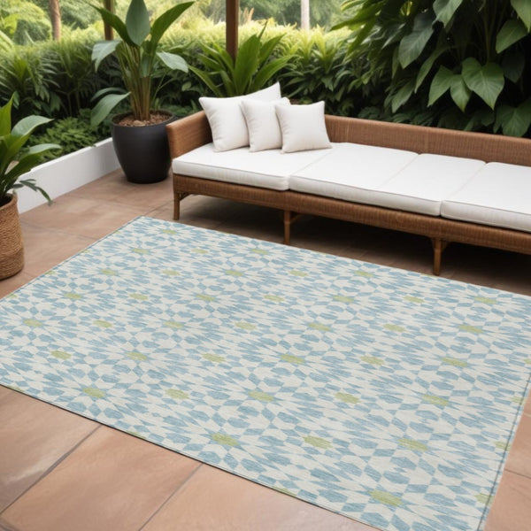 HomeRoots 5' Elegant Sky Blue Floral Medallion Indoor Outdoor Area Rug - Durable, Washable, Stylish Design 8' X 10' 583843