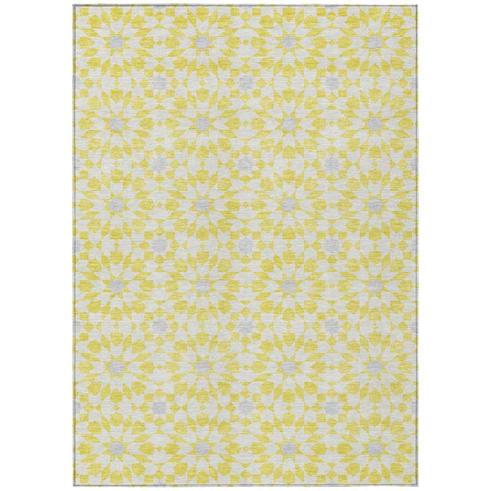 HomeRoots 5' Floral Medallion Area Rug in Yellow, Ivory & Gray – Washable, Durable for Indoor & Outdoor Use 10' X 14' 583851