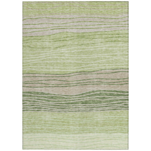 Homeroots 3' Artichoke Green And Taupe Striped Washable Indoor Outdoor Area Rug For Stylish Spaces 3' X 5' Polyester 583852