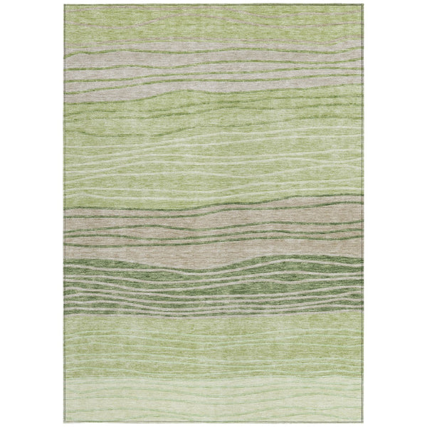 Homeroots 3' Artichoke Green And Taupe Striped Washable Indoor Outdoor Area Rug For Stylish Spaces 3' X 5' Polyester 583852