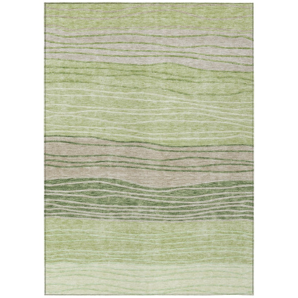 HomeRoots 5' Artichoke Green and Taupe Striped Washable Area Rug - Durable, Versatile for Indoor & Outdoor Use 5' X 8' 583853