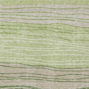 Homeroots 3' Artichoke Green And Taupe Striped Washable Indoor Outdoor Area Rug For Stylish Spaces 5' X 8' Polyester 583853