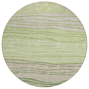 HomeRoots 5' Artichoke Green and Taupe Striped Washable Area Rug - Durable, Versatile for Indoor & Outdoor Use 8' Round 583854