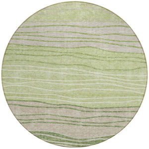 Homeroots 3' Artichoke Green And Taupe Striped Washable Indoor Outdoor Area Rug For Stylish Spaces 8' Round Polyester 583854