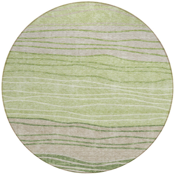 Homeroots 3' Artichoke Green And Taupe Striped Washable Indoor Outdoor Area Rug For Stylish Spaces 8' Round Polyester 583854