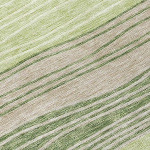 Homeroots 3' Artichoke Green And Taupe Striped Washable Indoor Outdoor Area Rug For Stylish Spaces 8' Round Polyester 583854