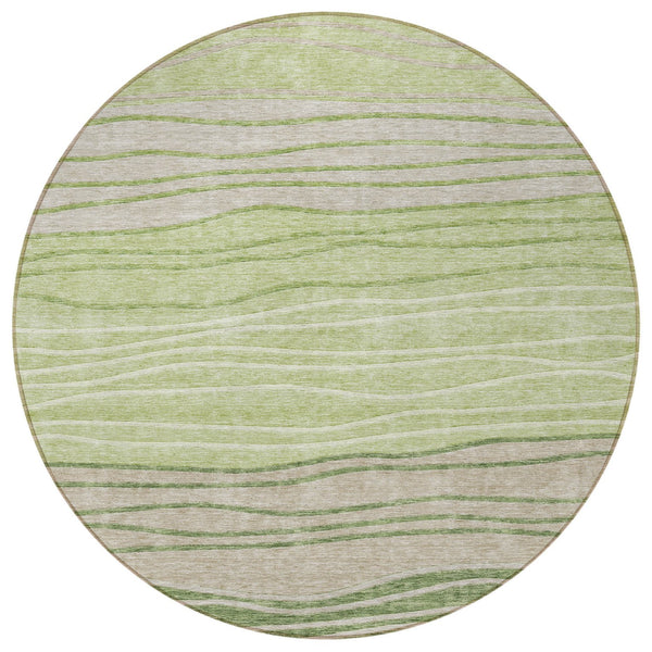 Homeroots 3' Artichoke Green And Taupe Striped Washable Indoor Outdoor Area Rug For Stylish Spaces 8' Round Polyester 583854