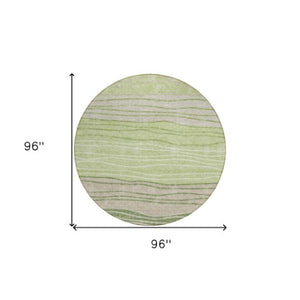 Homeroots 3' Artichoke Green And Taupe Striped Washable Indoor Outdoor Area Rug For Stylish Spaces 8' Round Polyester 583854
