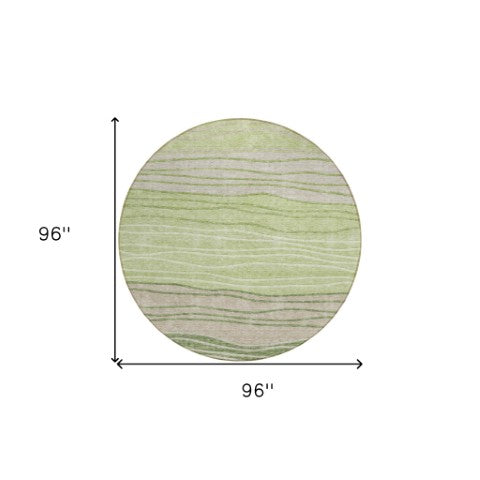 Homeroots 3' Artichoke Green And Taupe Striped Washable Indoor Outdoor Area Rug For Stylish Spaces 8' Round Polyester 583854