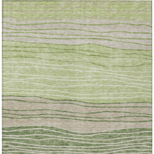 Homeroots 3' Artichoke Green And Taupe Striped Washable Indoor Outdoor Area Rug For Stylish Spaces 9' X 12' Polyester 583856