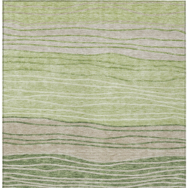 Homeroots 3' Artichoke Green And Taupe Striped Washable Indoor Outdoor Area Rug For Stylish Spaces 9' X 12' Polyester 583856