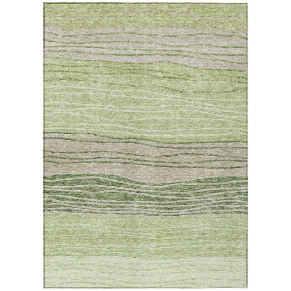 HomeRoots 9' Stylish Artichoke Green and Taupe Striped Washable Area Rug for Indoor and Outdoor Spaces 9' X 12' 583856