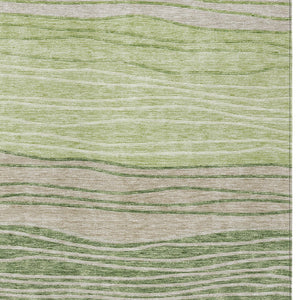 Homeroots 3' Artichoke Green And Taupe Striped Washable Indoor Outdoor Area Rug For Stylish Spaces 9' X 12' Polyester 583856