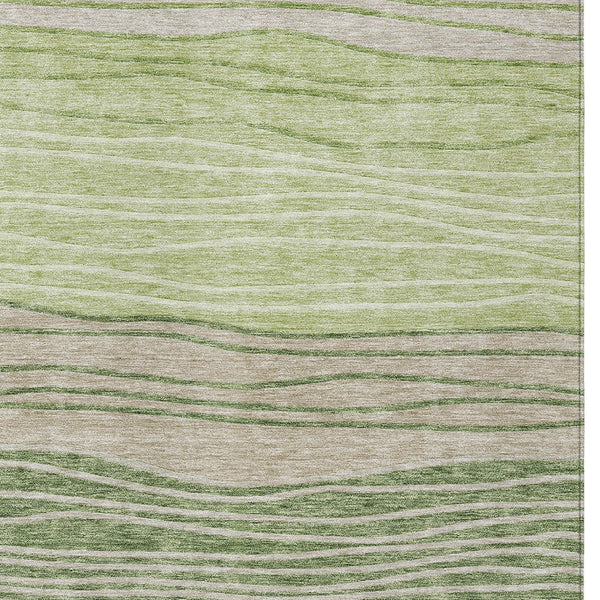 Homeroots 3' Artichoke Green And Taupe Striped Washable Indoor Outdoor Area Rug For Stylish Spaces 9' X 12' Polyester 583856