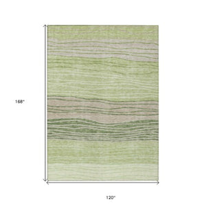 Homeroots 3' Artichoke Green And Taupe Striped Washable Indoor Outdoor Area Rug For Stylish Spaces 10' X 14' Polyester 583857